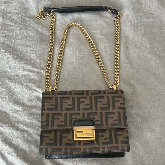 Fendi Small Kan U Ff Pattern Shoulder Bag In Brown chain strap - Picture 1 of 10